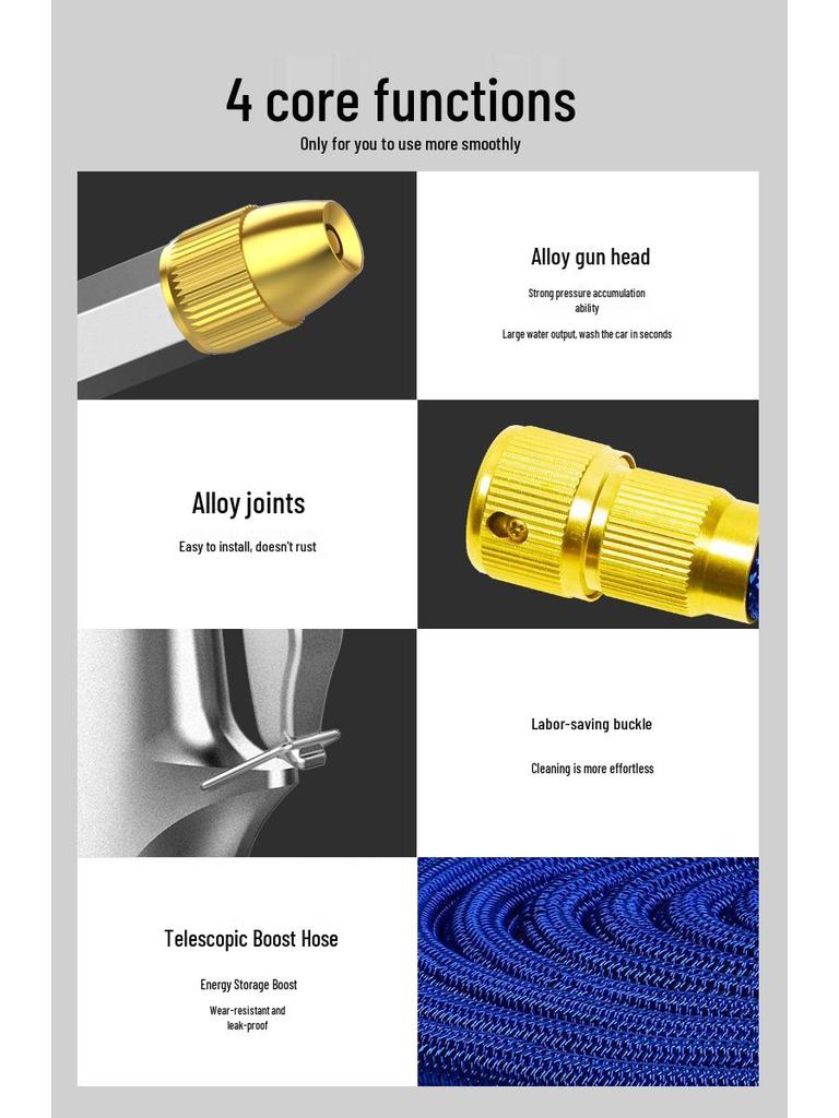 High-Pressure Car Wash Water Gun with Telescopic Hose and Powerful Nozzle for Home Use