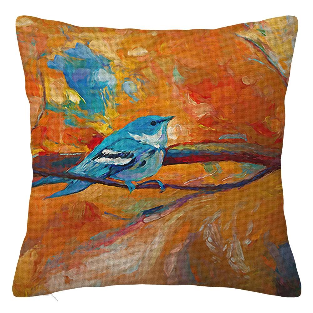 Branch Bird Flower Linen Pillowcase Sofa Cushion Cover Home Decoration Can Be Customized for You 40x40 50x50 60x60 45x45