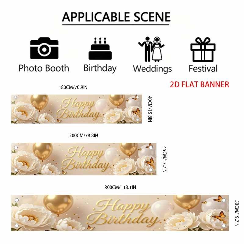 Happy Birthday Fence Banner Champagne Balloon Peony Butterfly Outdoor Yard Decor