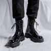 Men Luxury Fashion Patent Leather Boots Black Tide Platform Shoes Party Nightclub High Top Motorcycle Boot Cool Knight Botas Man