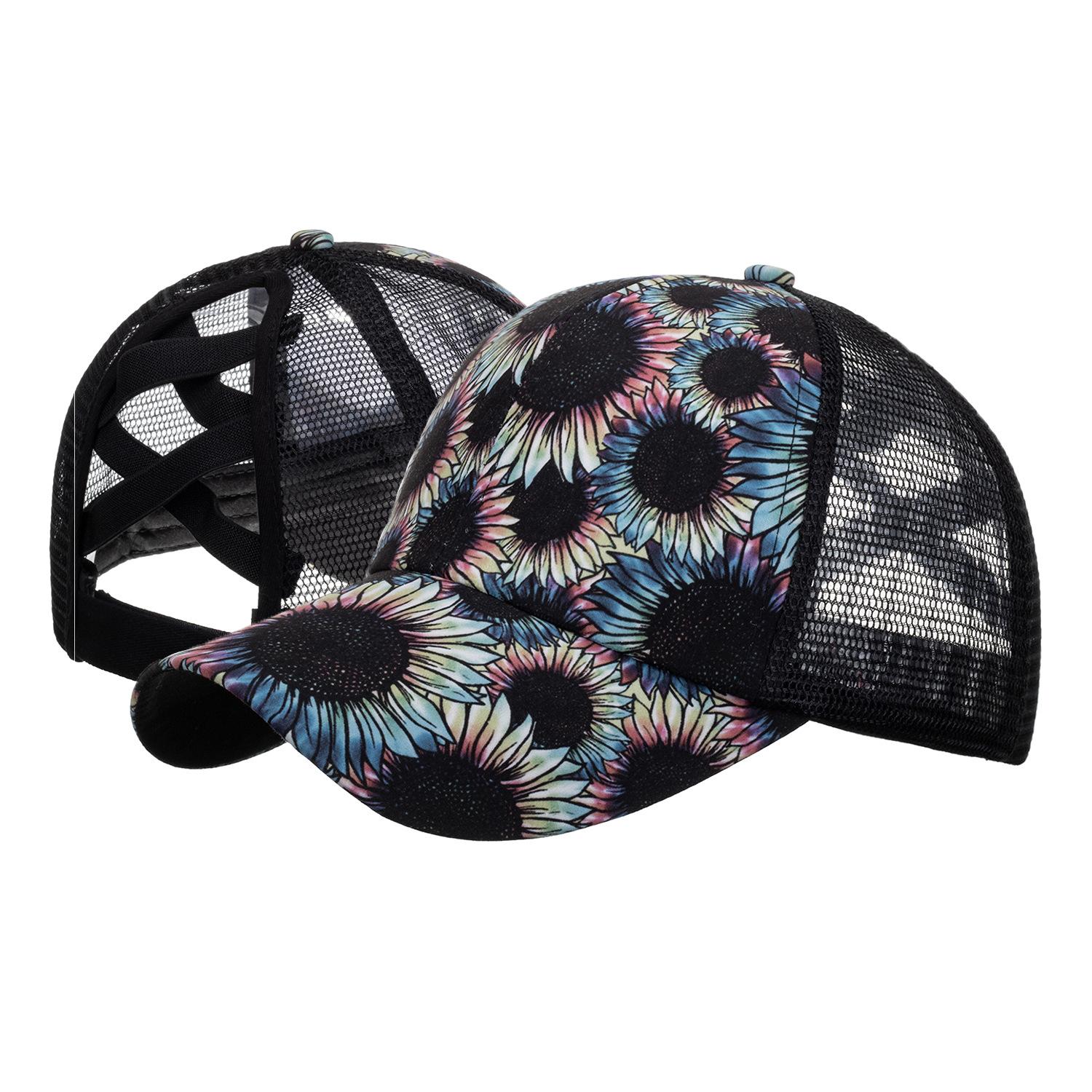 

EAY новая бейсболка с принтом «подсолнух» и отверстием под хвостиком, женская солнцезащитная шляпа чёрный