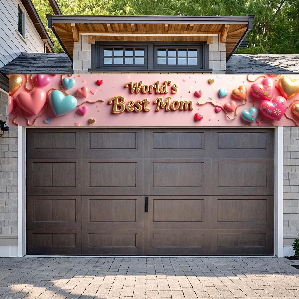World's Best Mom Banner Heart Shaped Happy Mother's Day Party Decor Photography Background Props Family Gathering Event Backdrop