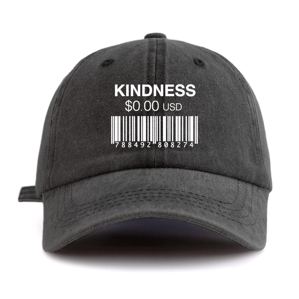 1pc KINDNESS Print Washed Baseball Cap for Adults,Minimalist Retro Style Casual Soft Adjustable Dad Hat, Perfect As Gift