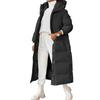Women's Solid Color Hooded Long -style Temperament Cotton Coat Fashion Zipper Long -sleeved Pocket Jacket