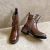Retro Short Boots Knight Boots Women's Shoes New Versatile Spring Autumn Belt Buckle Round Toe Thick Soled Boots Ladies Shoes