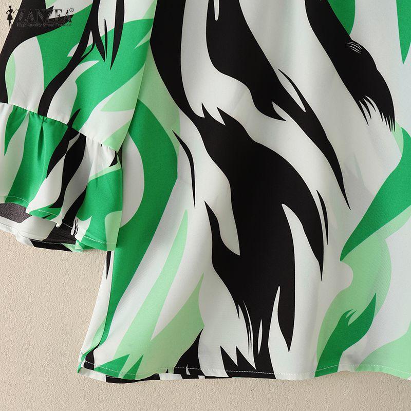 ZANZEA Women Casual Stand Collar Loose 3/4 Sleeve Print Blouse