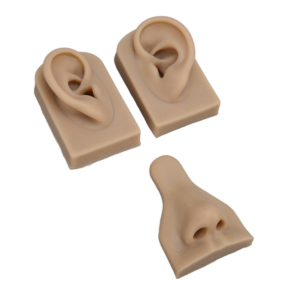 Silicone Piercing Practice Model Simulation Soft Flexible Nose Ears Model for Display Teaching Dark Skin Color