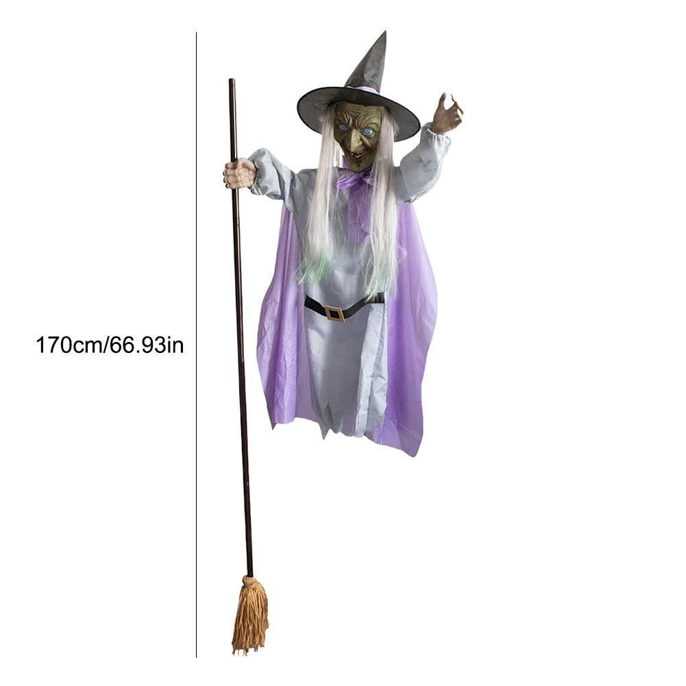 Halloween Props Animated Hovering Witch Animatronics with Terrifying Sounds & Lights Floating Witch for Garden Yard Lawn Indoor