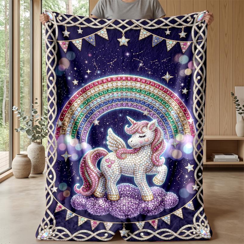 Unicorn Rainbow Stars Theme blanket Lightweight Warm Flannel Blanket Decorative Throw Blanket for Home Decoration