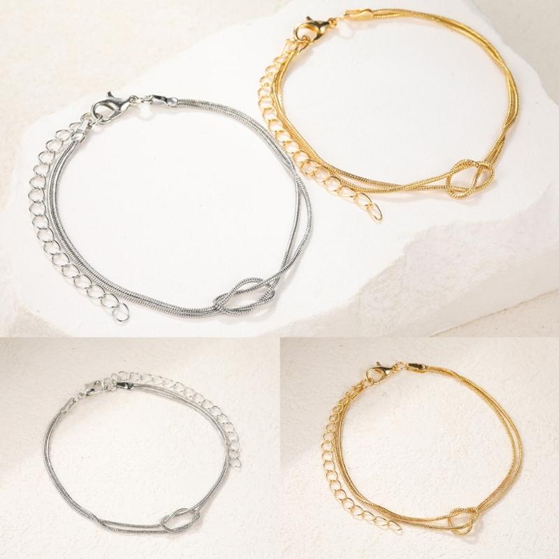 Balení 2 kusů Elegantní párový náramek s uzlíkem Nastavitelný řetízkový náramek ze slitiny šperků na zápěstí pro každou příležitost
