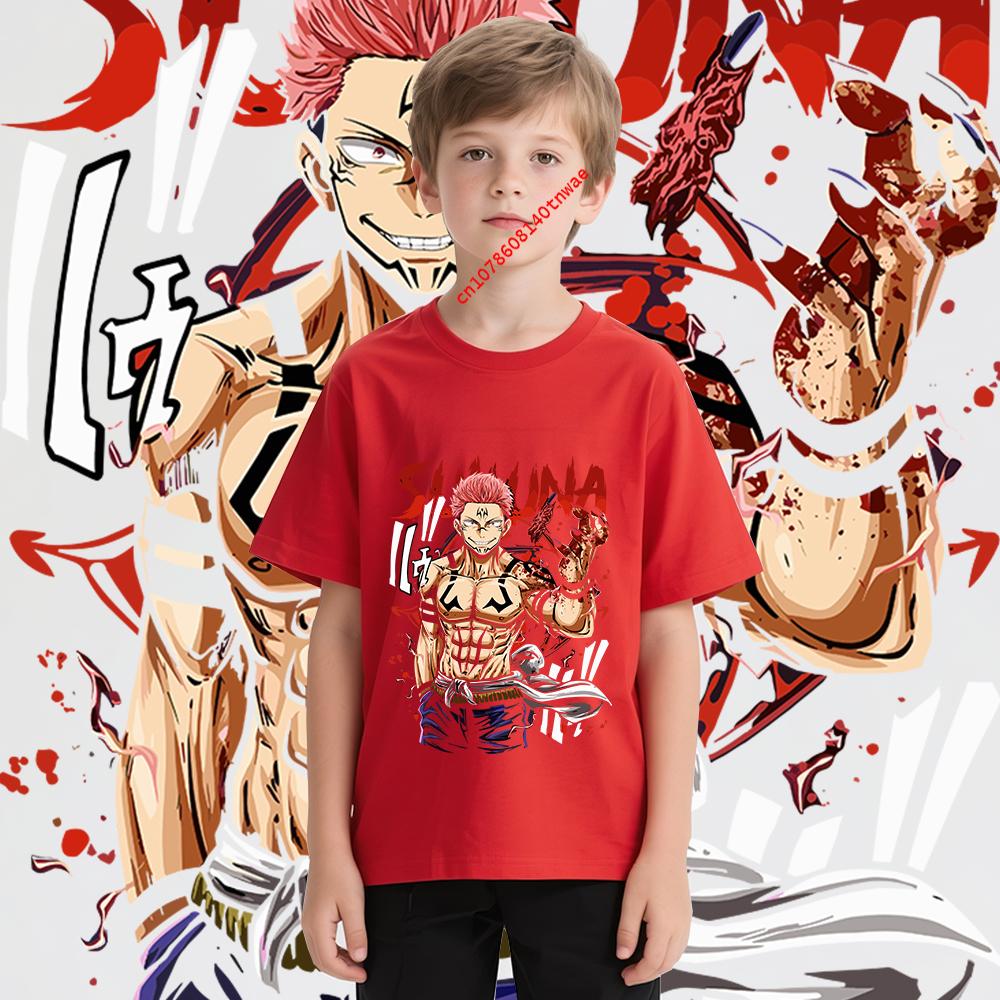 Kids Cotton Tshirt Jujutsu Kaisen Sukuna Print Anime Cartoon Top for Boys Girls 100-160cm Soft Comfortable