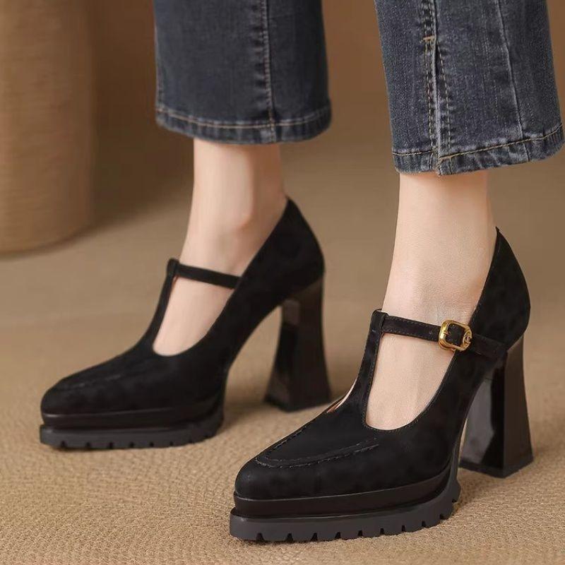 Fashion Versatile High Heels Women Fall 2025 Pointed Toe Platform Block Heel Work Shoes Shallow Mouth Leopard Fashion Single
