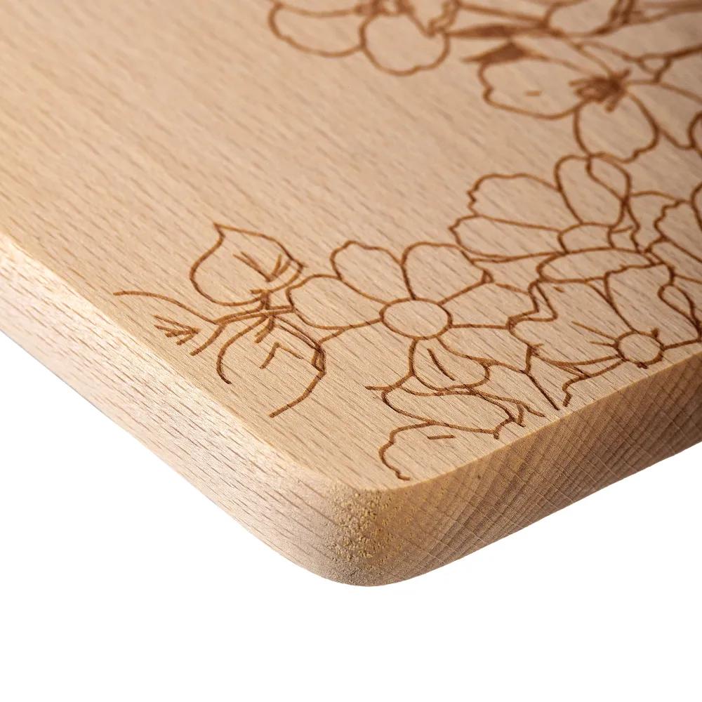 Wooden Chopping Board with Engraved Flowers