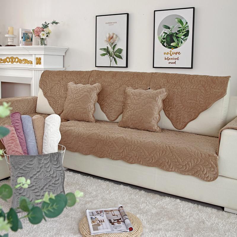 

[Mileia] Short Plush Sofa Cushion Seat Cushion Solid Color Flannel Embroidered Feather Sofa Cushion Supports Payment. 70*70cm
