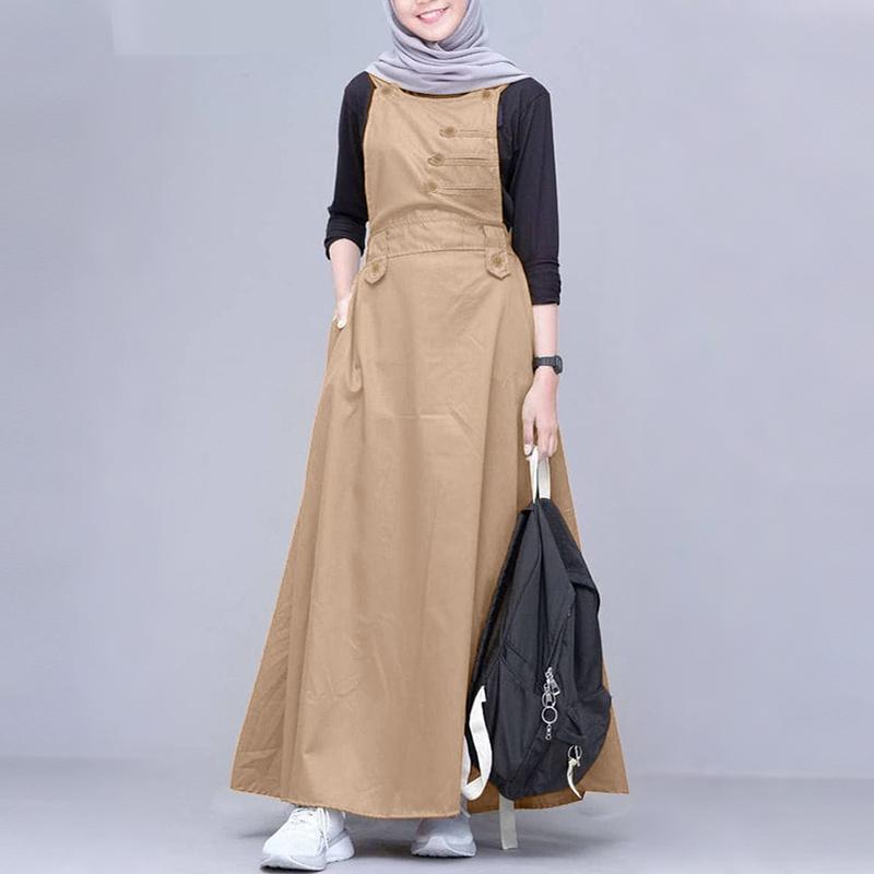 ZANZEA Women Casual Square Collar Loose Sleeveless Muslim Long Dress