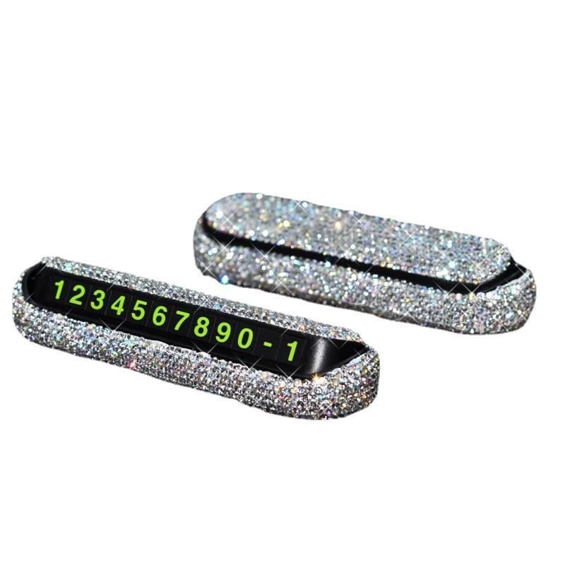 Women Car Temporary Parking Card Car Bling Kit Glittering Hidden Telephone Number Plate Auto Park Stop Card Accessories