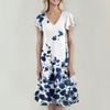 Women's Casual Fashion V-neck Short Sleeve Print Dress With Pockets