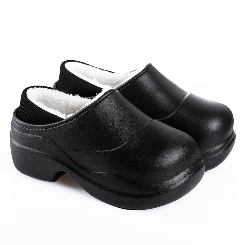 

Модная платформа Зимняя теплая модная хлопковая мужская обувь для пар Водонепроницаемая садовая обувь Домашние тапочки без задника Удобные Нескользящие 39-40 чёрный