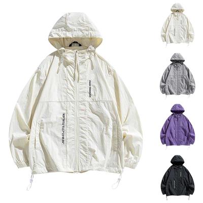 Yaz Unisex Moda Düz Renk Fermuarlı İnce Kapşonlu Ceket Güneşlik Ceket