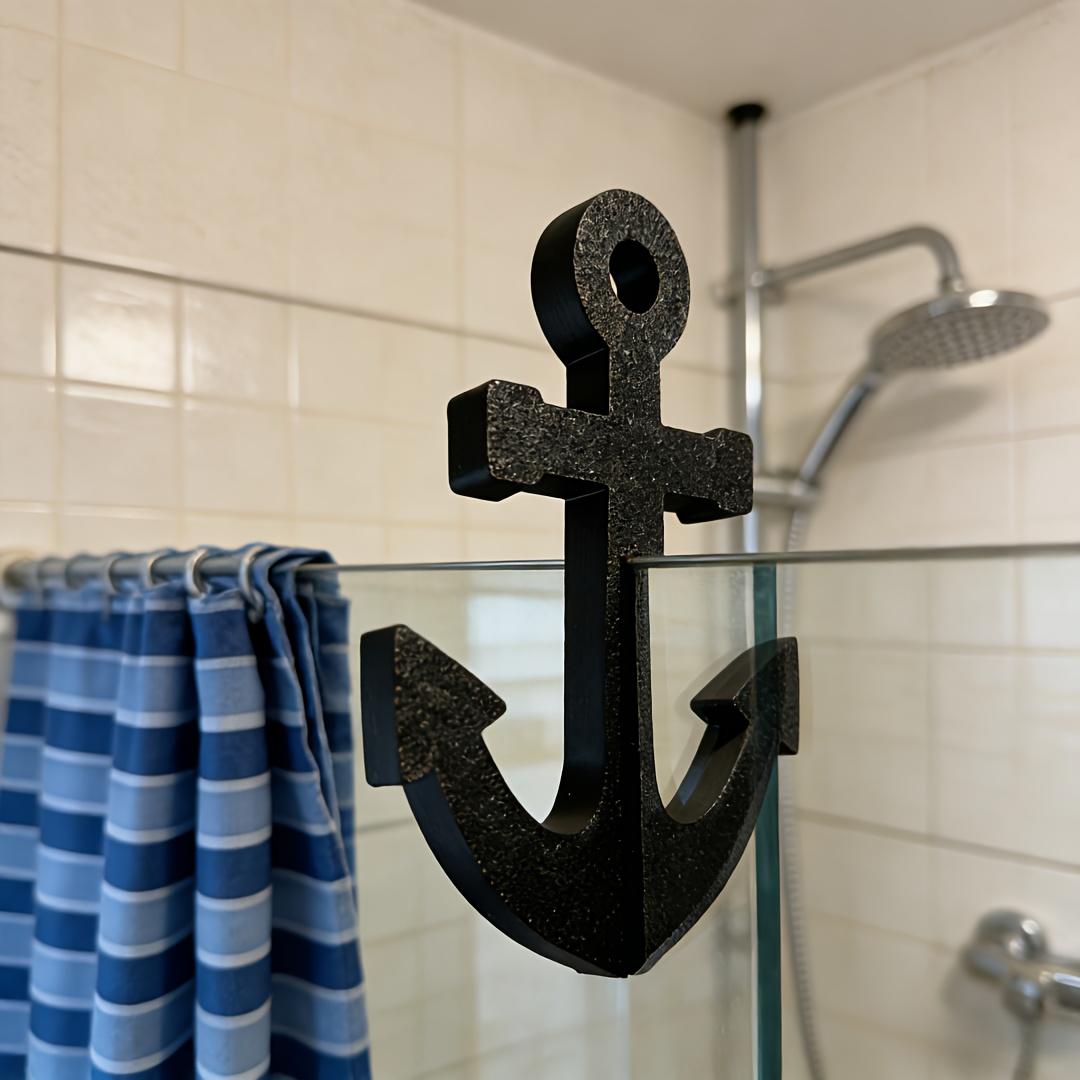 Anchor-shaped Bathroom Hook, No-Drill Glass Door Hook, Bathroom Towel Rack, Creative Kitchen Decorative Hook M-1