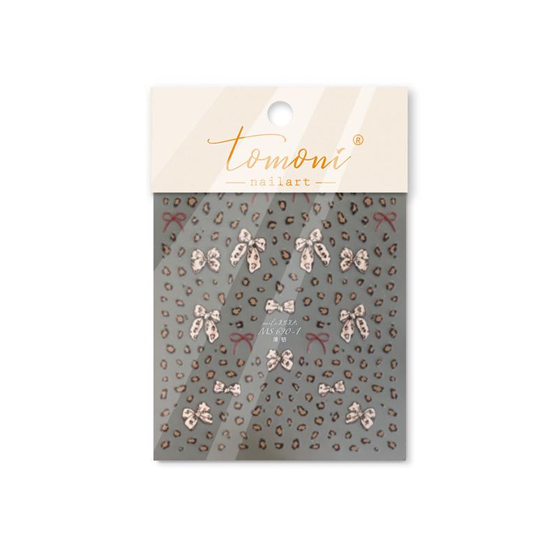 Tomoni Limited Edition Retro Leopard & Bow Kids Nail Stickers - Thin, Flexible, Hot Sale