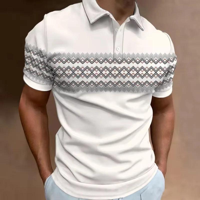 Fashion Men's Polo T-shirt 3D Patchwork Checkered Printed Street Top Daily Casual Short Sleeved Men's Clothing