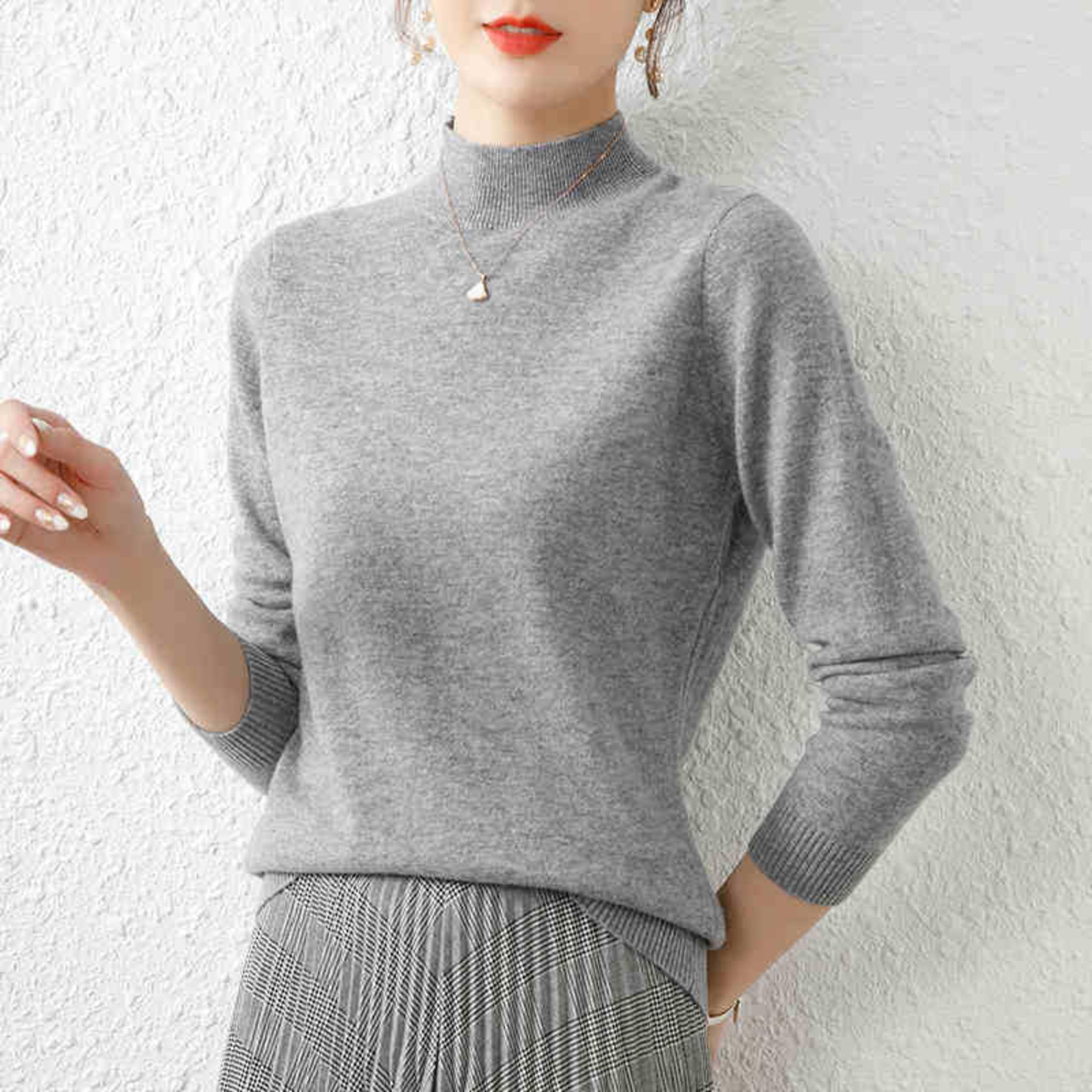 Women s Knitted Sweater Half Turtleneck Bottoming Sweater Slim Fit Pullover Sweater One Size