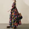Vestido Floral Vintage Verão Solto Plus Size Feminino Casual em Algodão Novo Vestidos de Manga Curta Longa