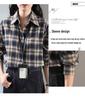 Women's Dark Blue Retro Plaid Shirt Jacket - Autumn/Winter 2025 New Korean Style Long Sleeve Top