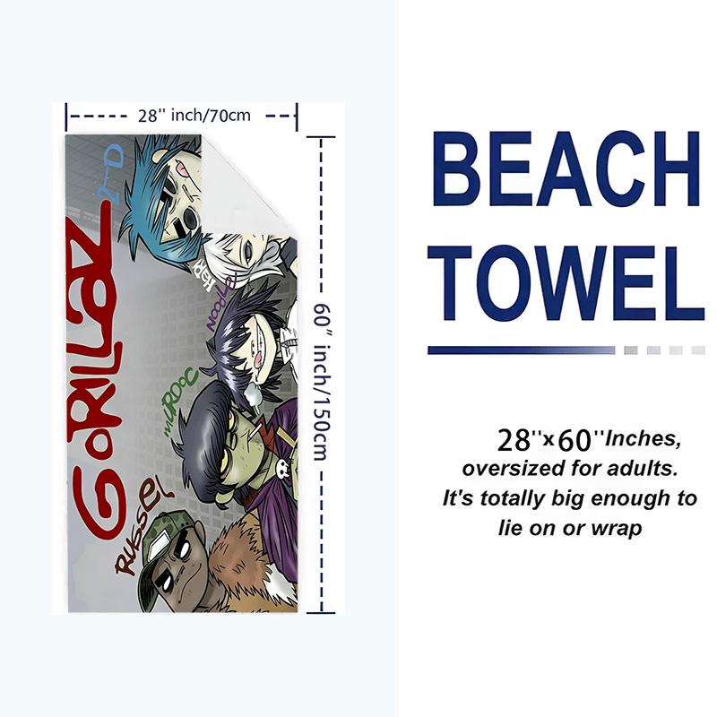 Gorillaz Print Beach Towel, Large Soft Quick Dry Towel for Beach Camping Swimming