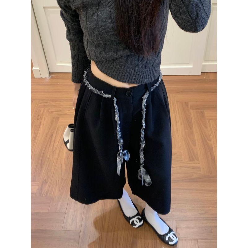 

Kumikumi New Arrival Pure Color High Waist Cropped Pants Casual Pants Women s Autumn Easiest for Match Loose Slim Looking Loose Pants Middle Pants Black M