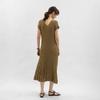 Wednesday Delight Wd_Rib Knit V-Neck Midi Dress_Khaki
