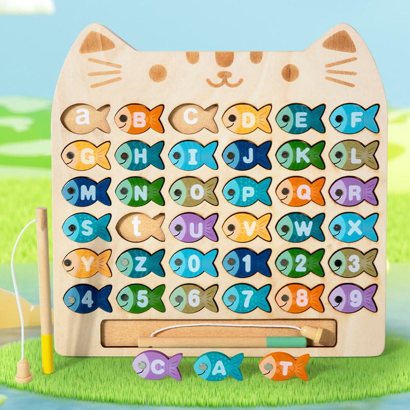 Wooden Letter Number Cognitive Matching Magnetic Fishing Board Children Toy