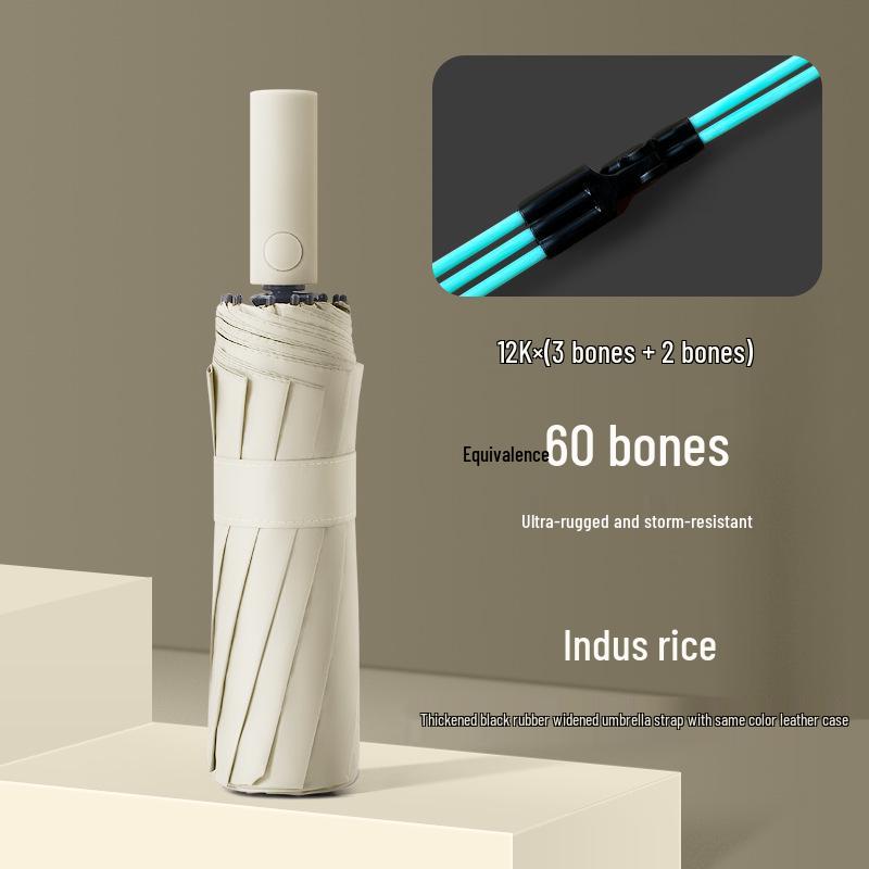 Baodini Windproof Folding Umbrella: 60-Rib, Black Glue Coating, Sun & Rain Protection, Portable & Durable