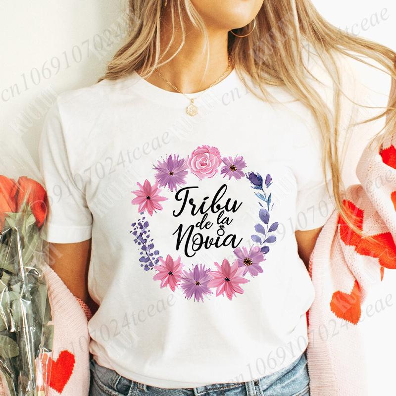 

Team Future Bride Squad Shirt Spanish Women Bachelorette Wedding Party TShirt Short Sleeve Tees Flower Crown Y2k Graphic Tops S
