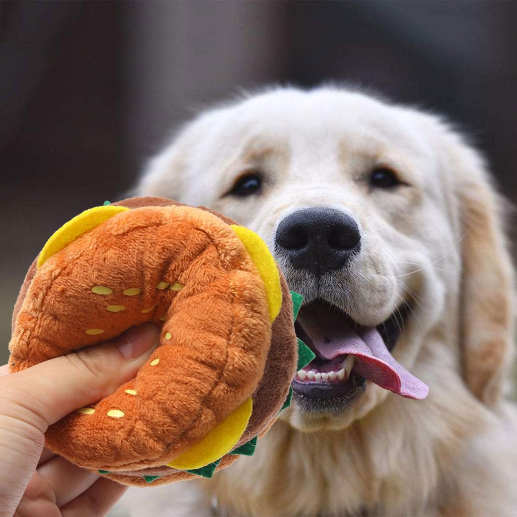 Pet Dogs Chew Toy for Small Medium Dogs Plush Toy Hamburger Cat Soft Teething Toy Aggressive Chewers Bite Toy Puppy Gift