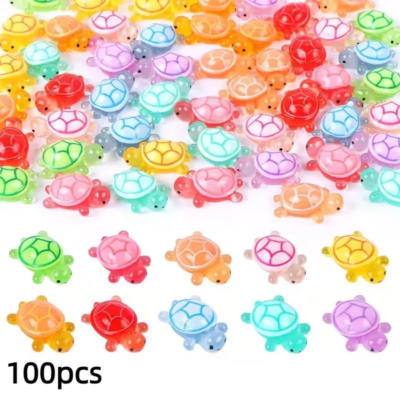 100 шт. Миниатюрные фигурки черепах из смолы, светящиеся в темноте, многофункциональные миниатюры черепах для микроландшафтного дизайна
