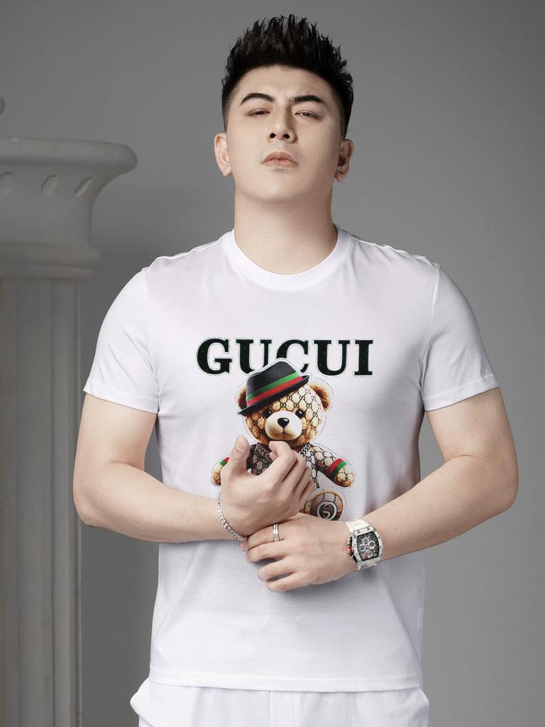 European Goods Men's Cartoon Bear Print Short sleeve T-shirt 2025 New Summer Fashion Brand T-shirt Casual Half Sleeve Top