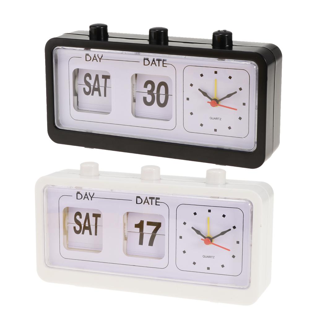 Vintage Retro Quartz Alarm Clock Flip Calendar Display Clock Day Date Time Display Clock for Home Bedroom Decoration