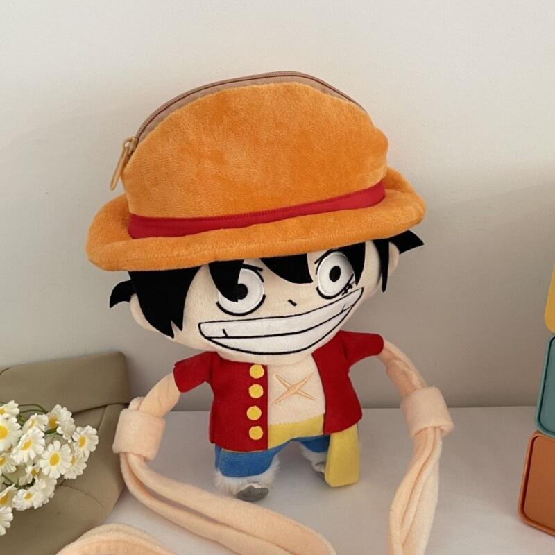 One Piece Monkey D Luffy Big Head Straw Hat Plush Adjustable Shoulder Straps Single Shoulder Crossbody Bag Friend Birthday Gift