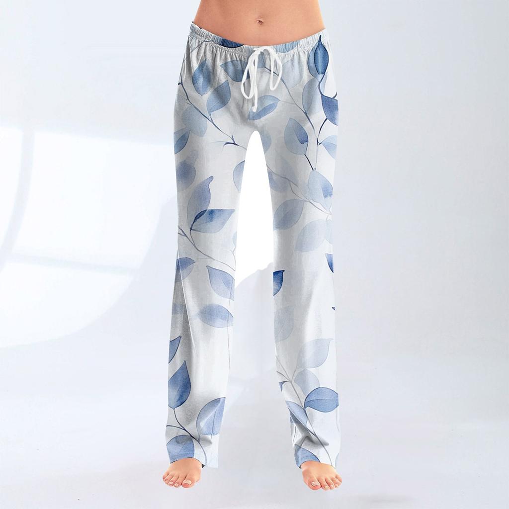 Pantaloni casual largi pentru femei, cu imprimeu cu fundă