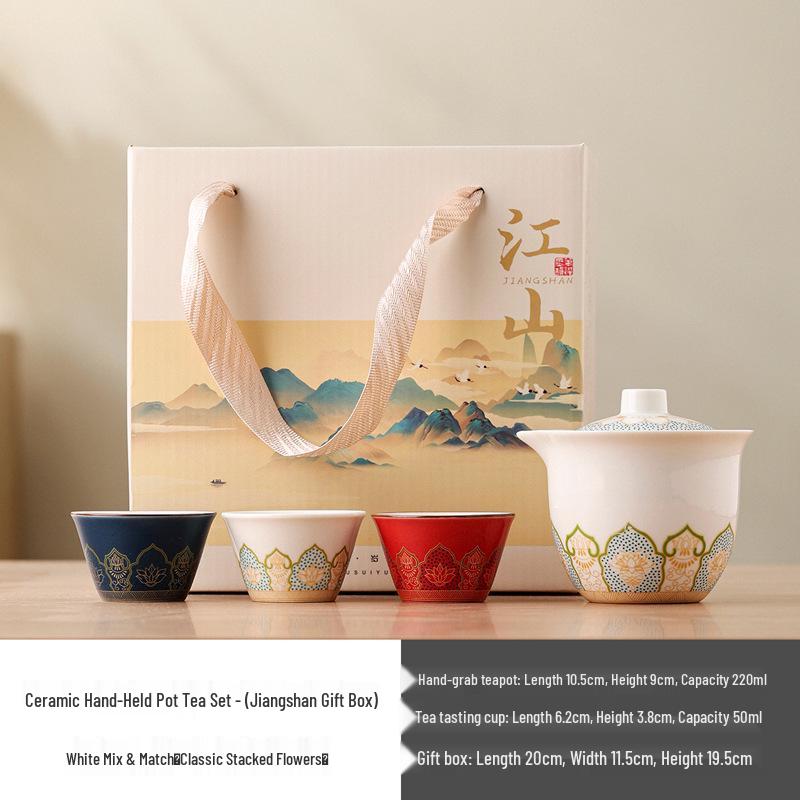 National Trend Ceramic Travel Tea Set - Portable Business Souvenir, Cultural Creative Gift with Custom Logo Option