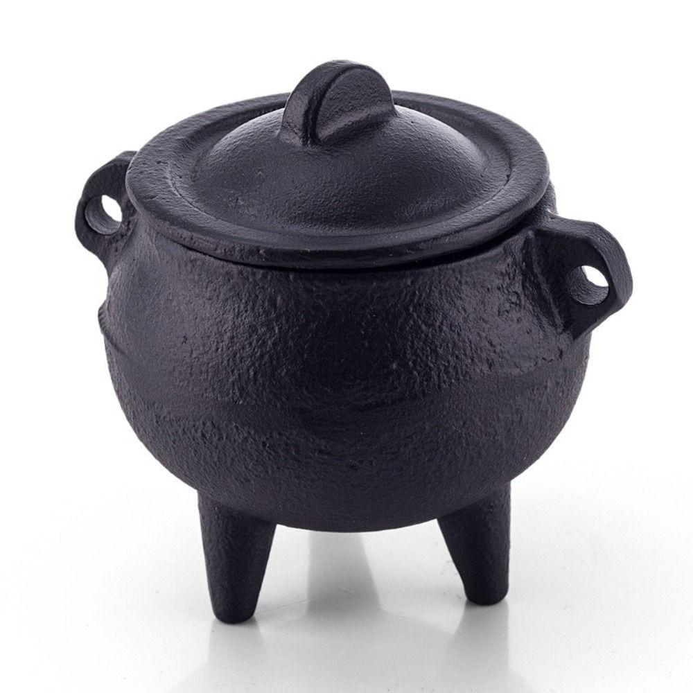 Cast Iron Incense Burner Removable Lid Stable Tripod Cauldron Censer Side Ring Handles Vintage Style Incense Stove Meditation