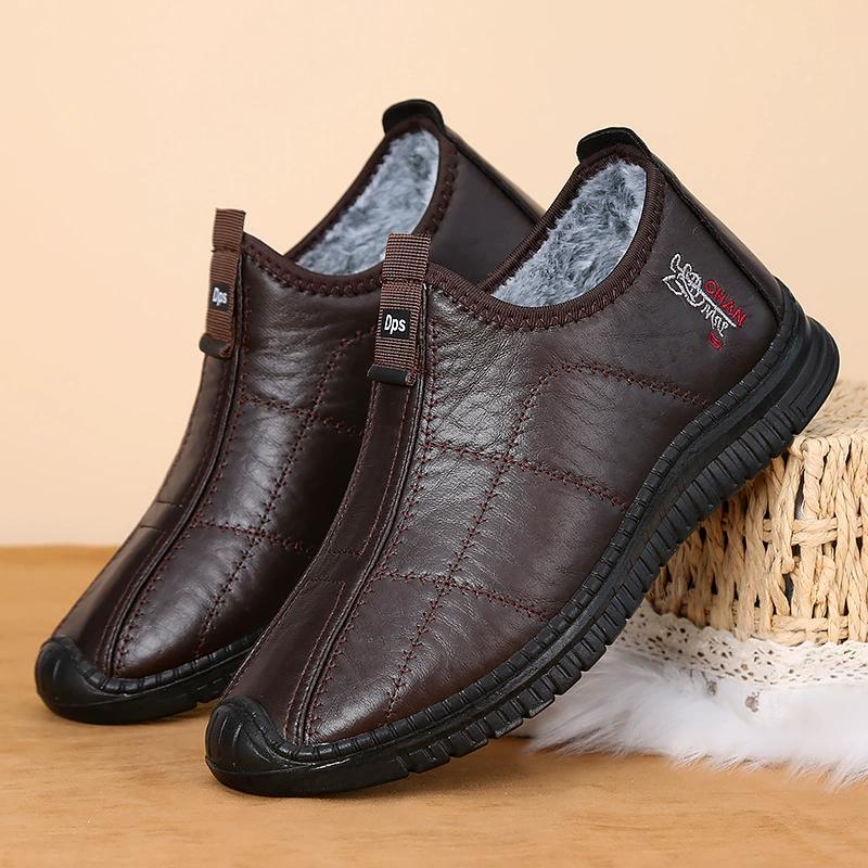 Men's Winter Plush Warm Snow Boots Waterproof Leather Boots