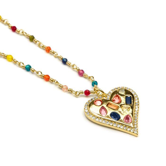 Collier Luxenter en argent 925 avec zircons multicolores finis en or jaune 18K - Hamka