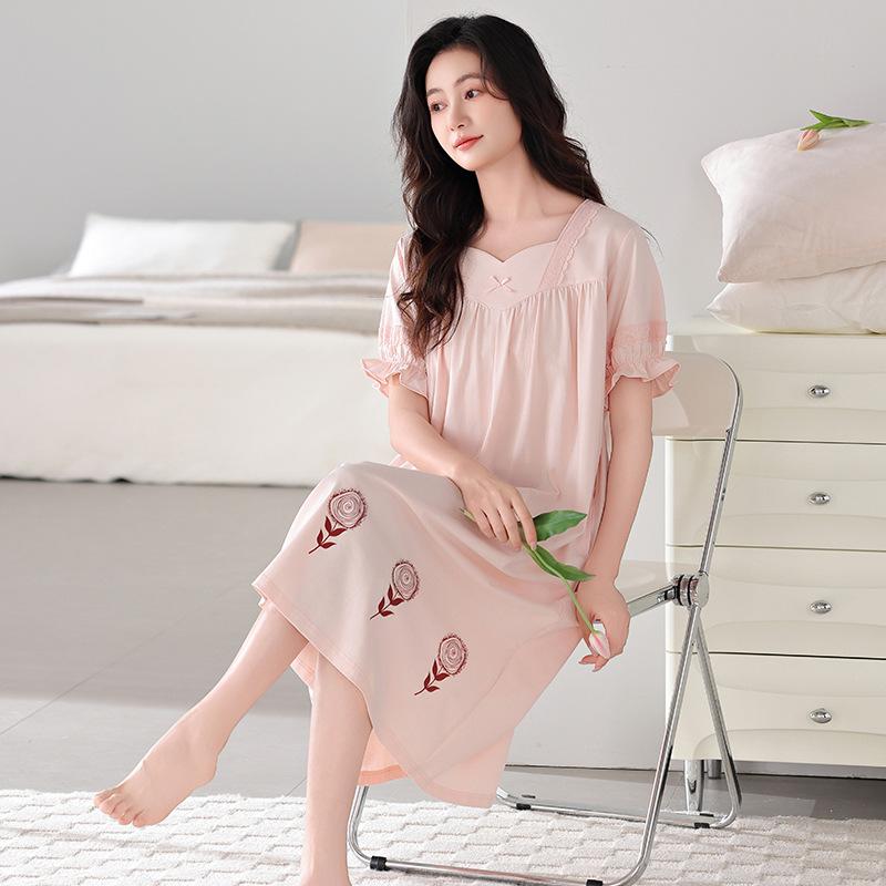 1011 neues Nachthemd Damen Sommer Dünne Baumwolle Kurzarm Sommer Pyjama Große Größen Lässig und Bequem Loungewear