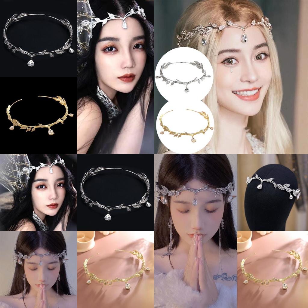 Elf Princess Crown Crystal Forehead Jewelry Headdress For Wedding Party