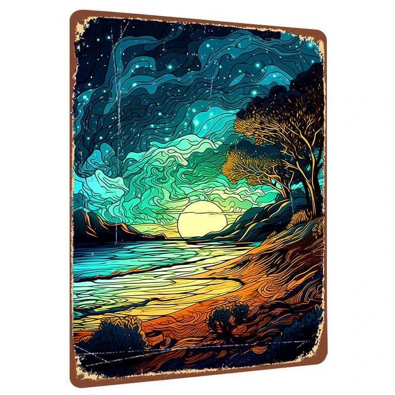 

Dreamy Starry Sky Sunset Landscape Metal Wall Art Modern Home Living Room Bedroom Decor 20x30cm（7.8x11.8inch）
