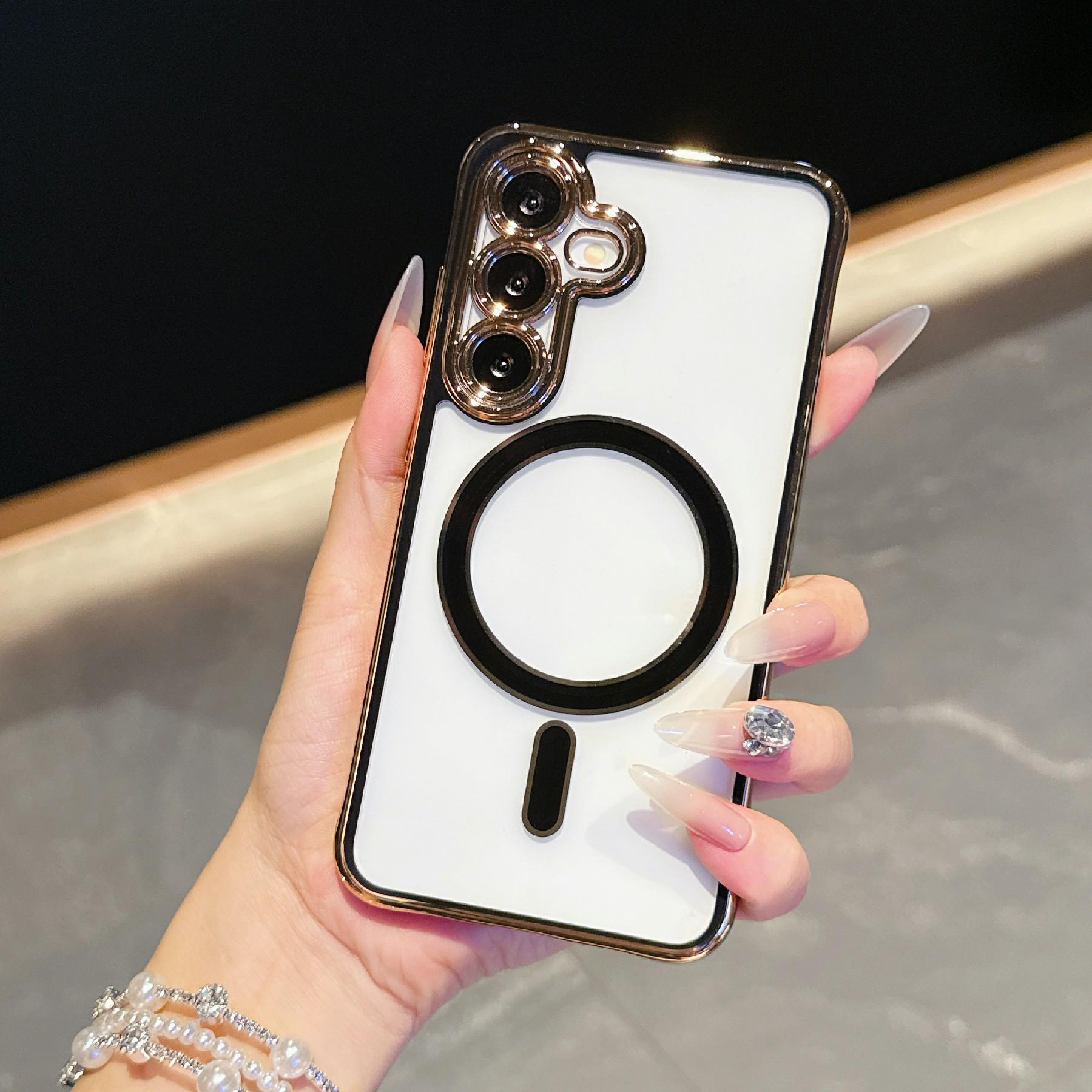 

For Samsung Galaxy S25+/S24+ Magnetic Case Electroplated 2.0mm Acrylic TPU Phone Back Cover Black