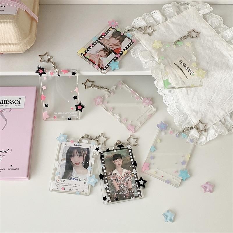 Cute Colorful Star Pocard Holder 3 Inch Card Holder Idol Po Storage Card Display Protective Pendant Card Organizer Gifts